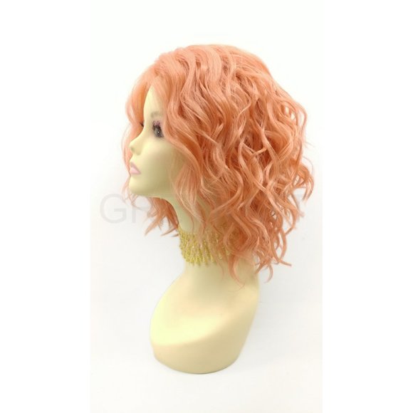 Peachy Pink Lace Front Wavy Lob Heat Resistant Wig - Picture 2 of 5